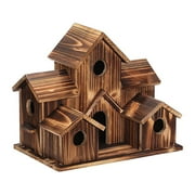 BMYJ 6-Hole Handmade Cedar Bird House Outdoor - Large Hanging Hummingbird Nesting Box with Ventilation, Weatherproof Garden Backyard Decoration for Wild Birds